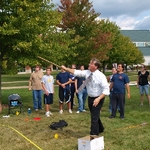 Atlatl-throwing with Grand Valley's fourth president, Thomas J. Haas!
